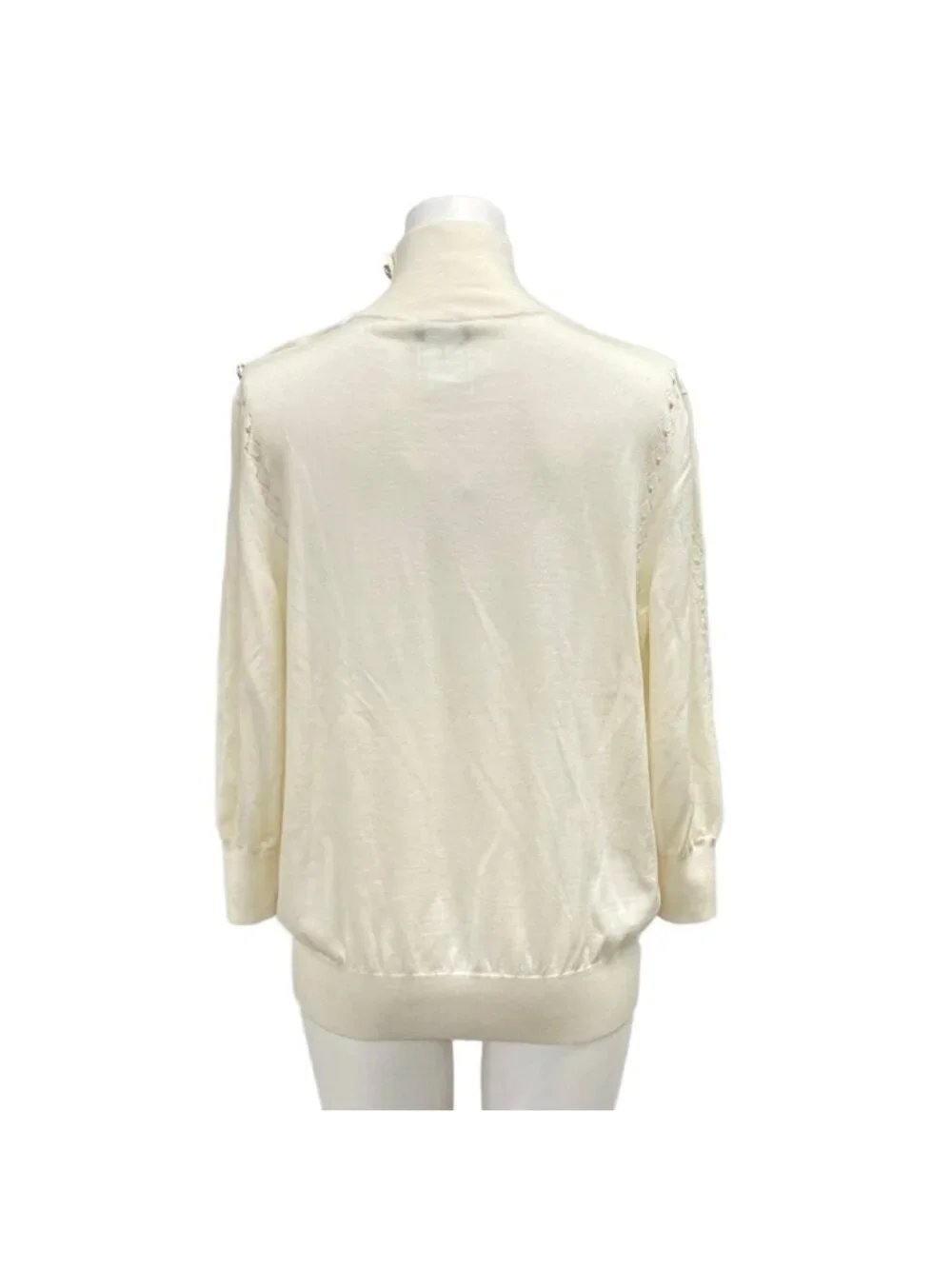 Chanel 3/4 Sleeve Sweater 40 M Ivory High Neck Coco Button Wool